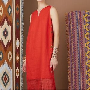 Island Shop 100% Linen Embroidered Dress Size‎ 12 Embroidered Lace Hem